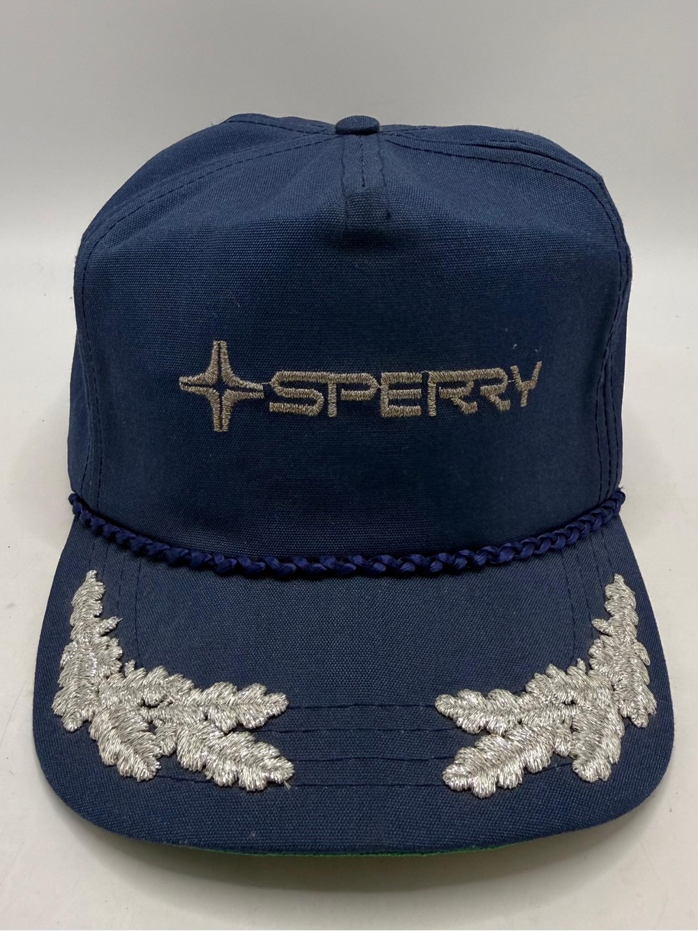 Vintage Sperry Rope Snapback Hat Navy Blue USA Made Leather Strap